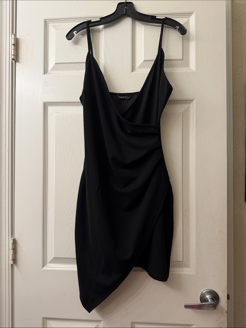 Shein Black Asymmetrical Draped Slip Mini Dress